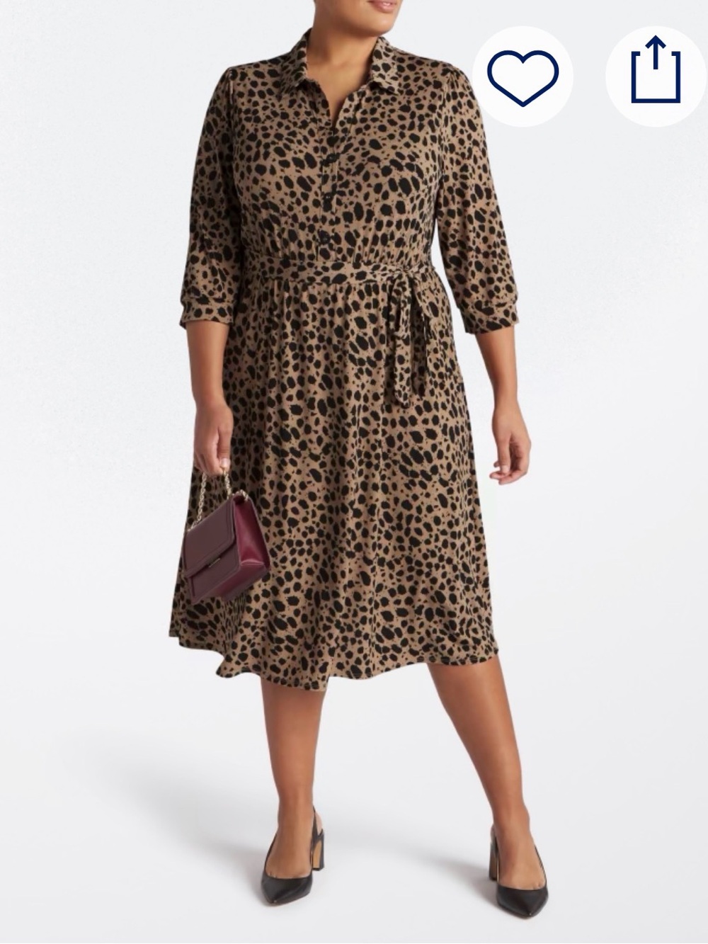 Rose Knot  Leopard-Print Midi Shirt Dress in Taupe